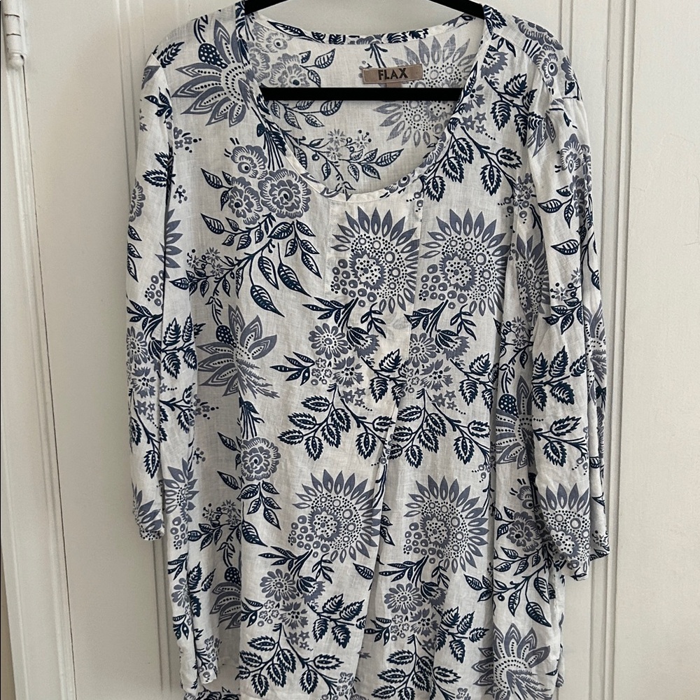 Flax White Tunic with Navy Floral Print